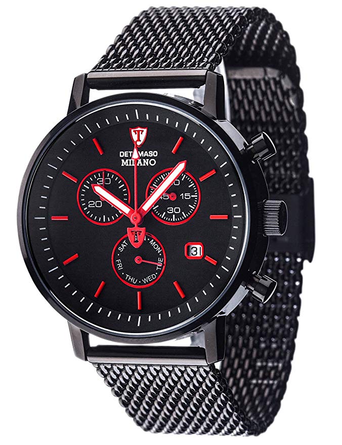 DETOMASO Men's Quartz Stainless Steel Casual Watch, Color:Black (Model: DT1052-M)