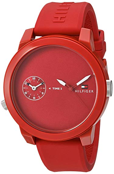 Tommy Hilfiger Men's 'Denim' Quartz Plastic and Rubber Watch, Color Red (Model: 1791323)
