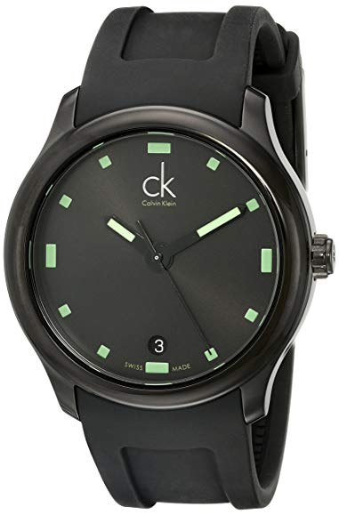 Calvin Klein Men's K2V214DX 'Visible' Black/Green Dial Black Rubber Strap Swiss Quartz Watch
