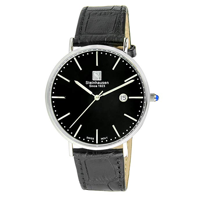 Steinhausen Men's S0519 Classic Burgdorf Swiss Quartz Stainless Steel Watch With Black Leather Band