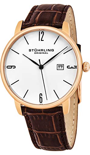 Stuhrling Original Men's 997L.04 Ascot Date Brown Leather Strap Watch