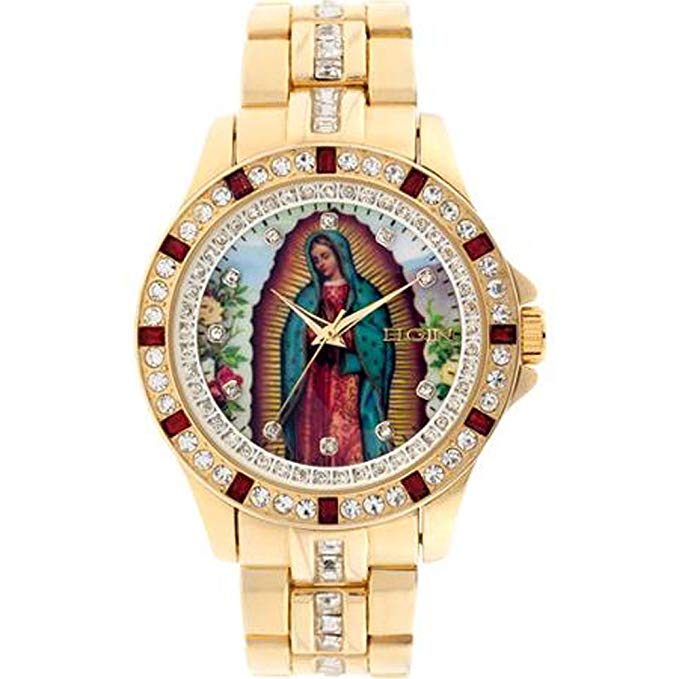 Elgin Men's Lady of Guadalupe Graphic Dial Crystal Accented Gold-Tone Watch FG9115