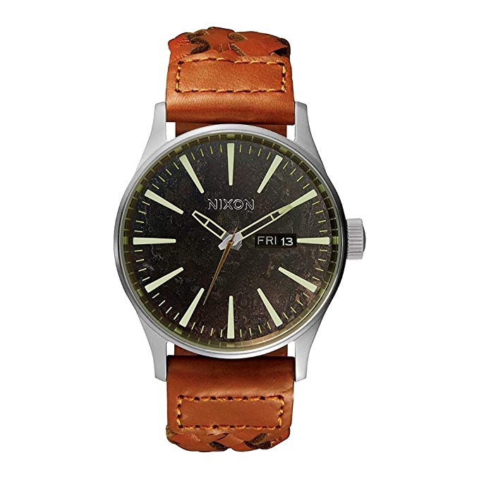 Nixon A105-1959 Mens The Sentry Leather Dark Copper Saddle Woven Watch
