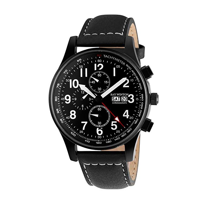 Ray Winton Men's Black Chronograph Dial Genuine Black Leather S-Series Watch