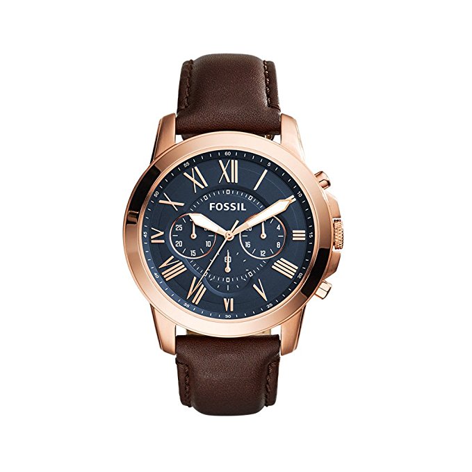 Fossil Men's Grant Quartz Stainless Steel and Leather Chronograph Watch, Color: Rose Gold-Tone, Brown (Model: FS5068)