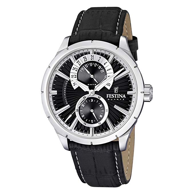 Festina Men's Retro F16573/3 Black Leather Quartz Watch with Black Dial