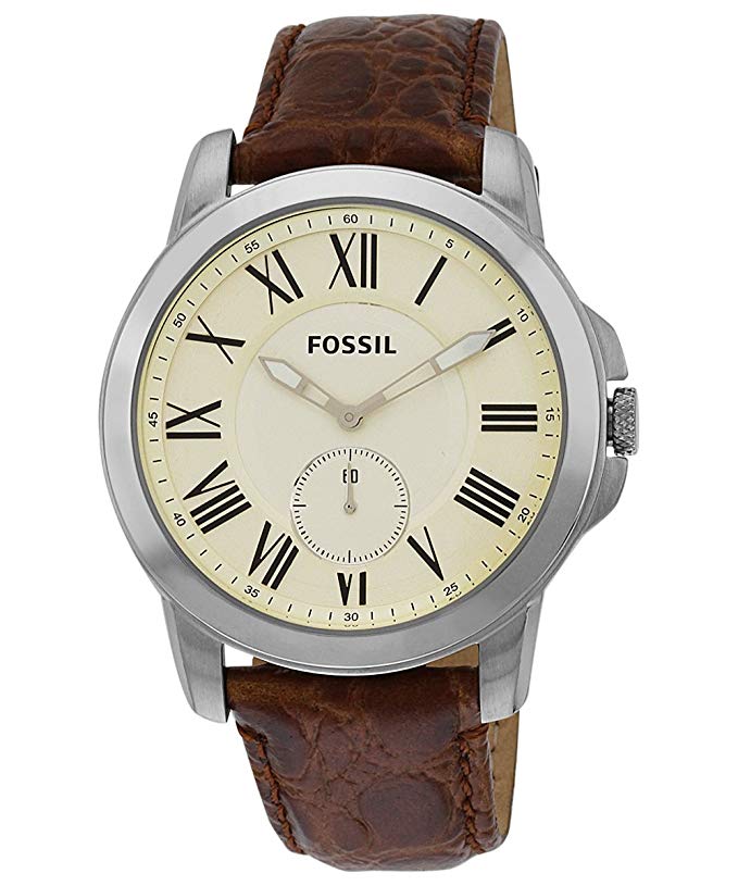 Fossil Men's FS4963 Grant Slim Stainless Steel Watch with Brown Leather Band