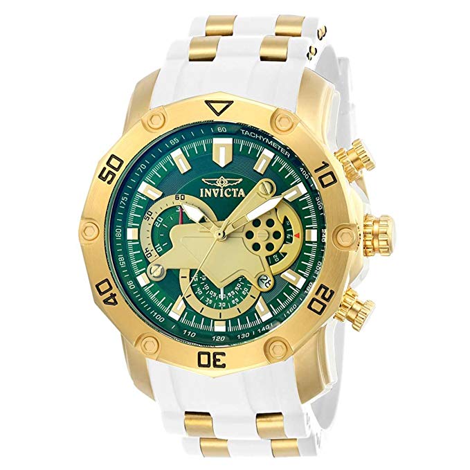 Invicta 23422 Men's Pro Diver Green & Gold Dial Steel & Silicone Strap Chronograph Watch