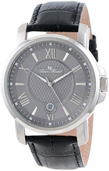 Lucien Piccard Men's LP-12358-014 Cilindro Silver Grey Textured Dial Black Leather Watch