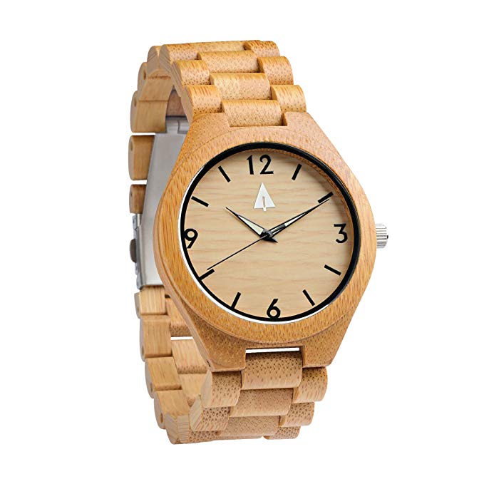 Treehut Men's Bamboo Wooden Watch with Zebrawood Wood Strap Quartz Analog wit.