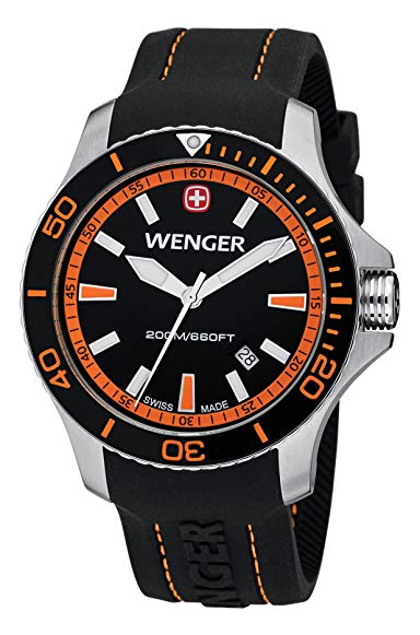 Wenger Seaforce Men's Quartz Watch with Black Dial Analogue Display and Black Silicone Strap 010641102