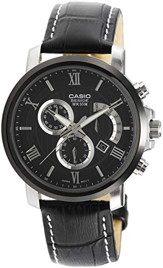Casio Men's Beside BEM507BL-1AV Black Leather Quartz Watch with Black Dial
