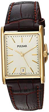 Pulsar (PULS7) Men's Quartz Stainless Steel and Leather Dress Watch, Color:Brown (Model: PG8252)