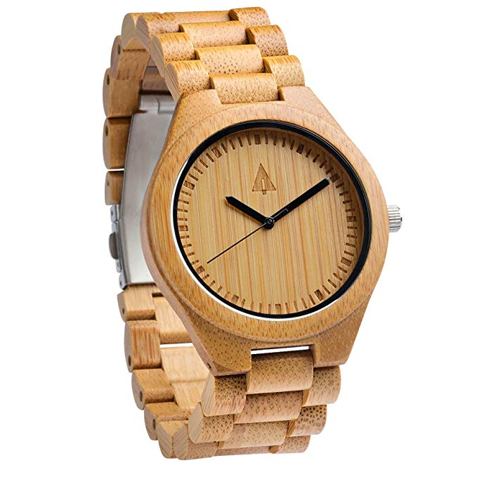 Treehut Men's Bamboo Wooden Watch with Zebrawood Wood Strap Quartz Analog wit.