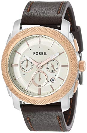 Fossil Men's FS5040 Machine Two-Tone Stainless Steel Watch with Brown Leather Band