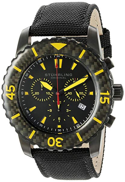 Stuhrling Original Men's 3268.03 Aquadiver Felucca Swiss Quartz Chronograph Date Black Canvas Strap Watch