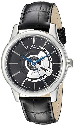 Stuhrling Original Men's 787.02 Symphony Quartz Date Leather Strap Black Watch