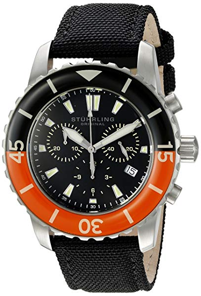 Stuhrling Original Men's 3267.01 Aquadiver Swiss Quartz Chronograph Date Black Watch