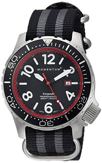 Men’s Sports Watch | Torpedo Blast Dive Watch by Momentum | Stainless Steel Watches for Men | Analog Watch with Japanese Movement | Water Resistant (200M/660FT) Classic Watch - Red/1M-DV74R0