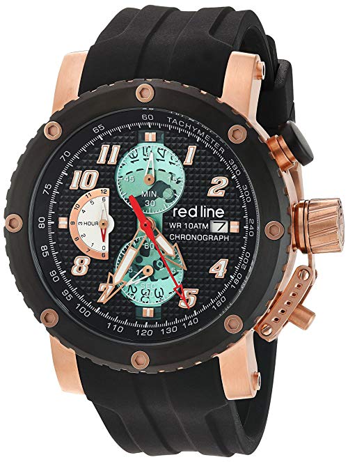 red line Men's 'GTO' Quartz Stainless Steel and Silicone Watch, Color Black (Model: RL-308C-RG-01)